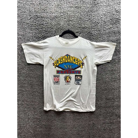 Vintage 90s Short Hills Flashdancers NYC Short Sleeve T-Shirt White Mens Size XL
